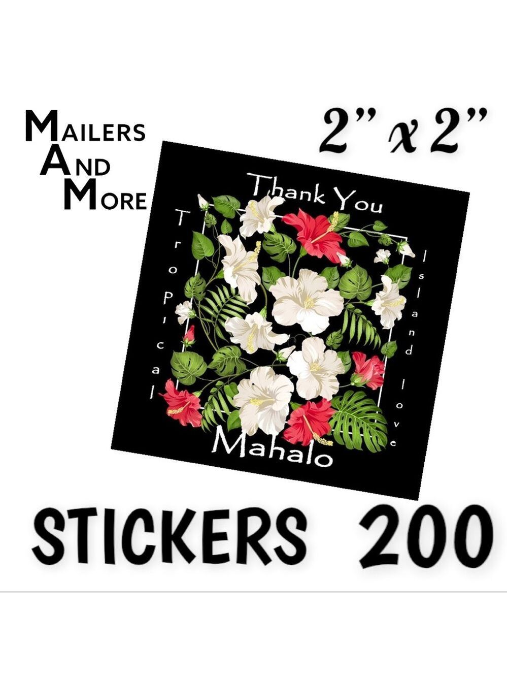 200 Square Stickers, Thank You, Mahalo, High Gloss, PRICE IS FIRM